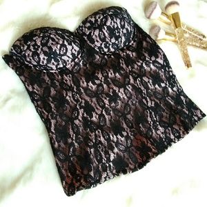 Lingerie Corset Lace Teddy Black & Light Pink